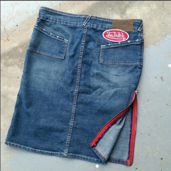 Von Dutch Dresses & Skirts - Von Dutch ‘KUSTOMMADE’ Zipper Slit Denim Skirt